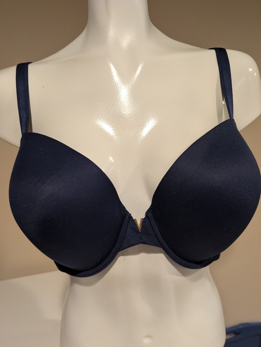 Victoria's Secret Navy Push-Up T-Shirt Bra with Gold Accent